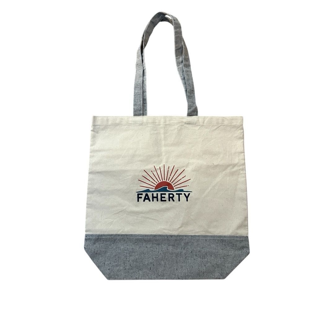 NWOT Faherty Canvas Tote Bag Reusable Gray Sun Waves Beach